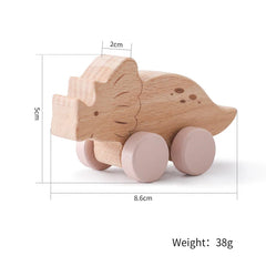 1 pc Beech Wood Montessori Toy Dinosaur with wheels
