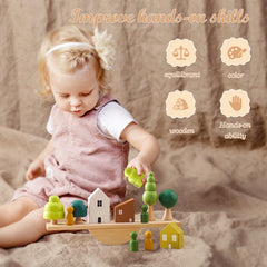 Montessori Wooden Toy Stacking&Threading