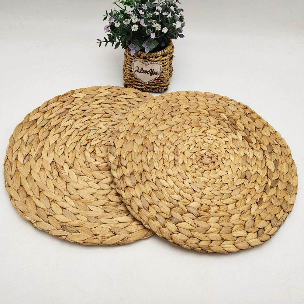 Set of 1 Straw Woven Placemats for Dining Table Wicker Natural Round Straw Resistant-1