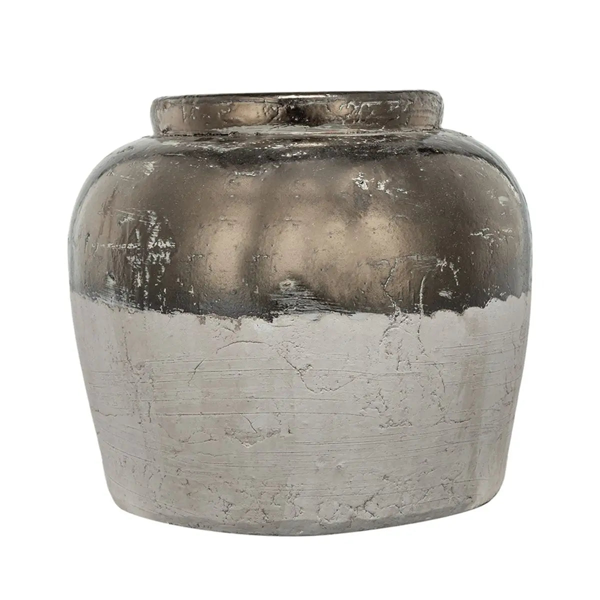 Decorative vase with a metallic finish on a white background