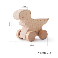 1 pc Beech Wood Montessori Toy Dinosaur with wheels