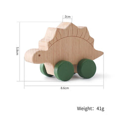 1 pc Beech Wood Montessori Toy Dinosaur with wheels