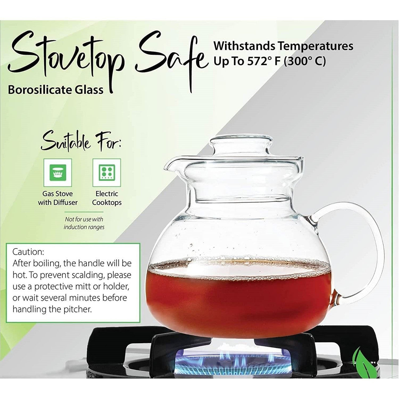 1.5 Quart Stovetop Clear Glass Teapot Kettle with Lid - Microwave Safe-1
