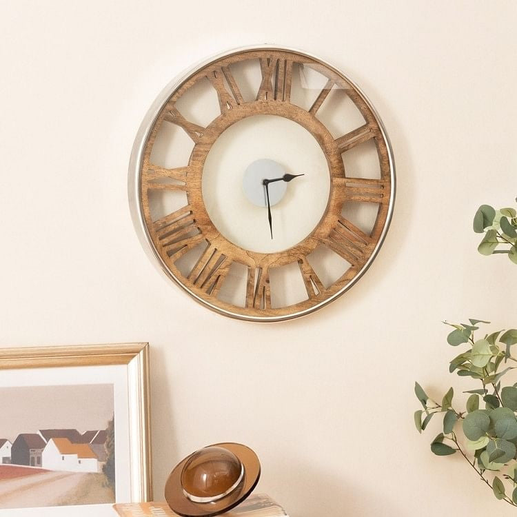 Natural Wood 16-inch Classic Farmhouse Roman Numerals Wall Clock-0