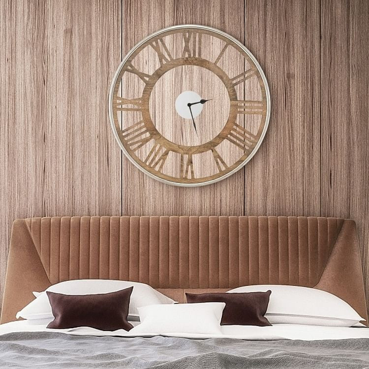 Natural Wood 16-inch Classic Farmhouse Roman Numerals Wall Clock-1