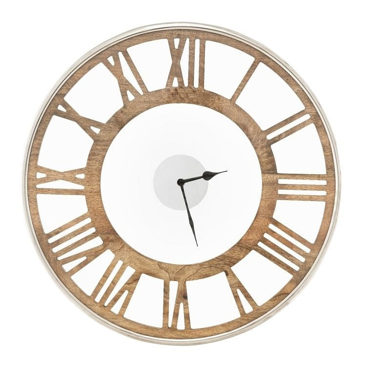 Natural Wood 16-inch Classic Farmhouse Roman Numerals Wall Clock-2