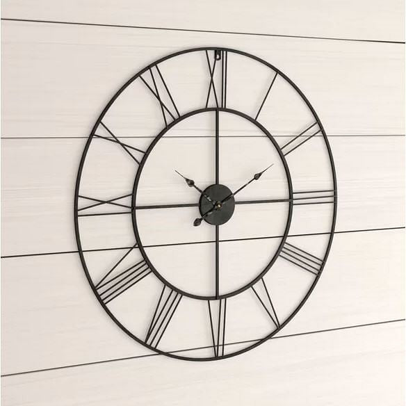 Round 24-inch Metal Wall Clock with Roman Numerals-0