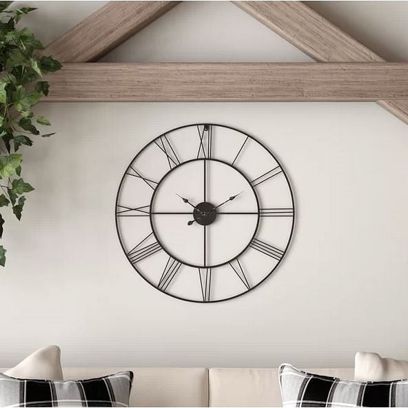Round 24-inch Metal Wall Clock with Roman Numerals-1