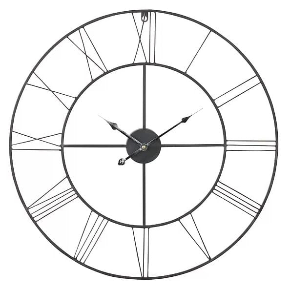 Round 24-inch Metal Wall Clock with Roman Numerals-2