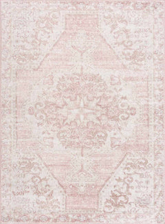 Short-Fiber Myda Pink Vintage-Washed Medallion Rug
