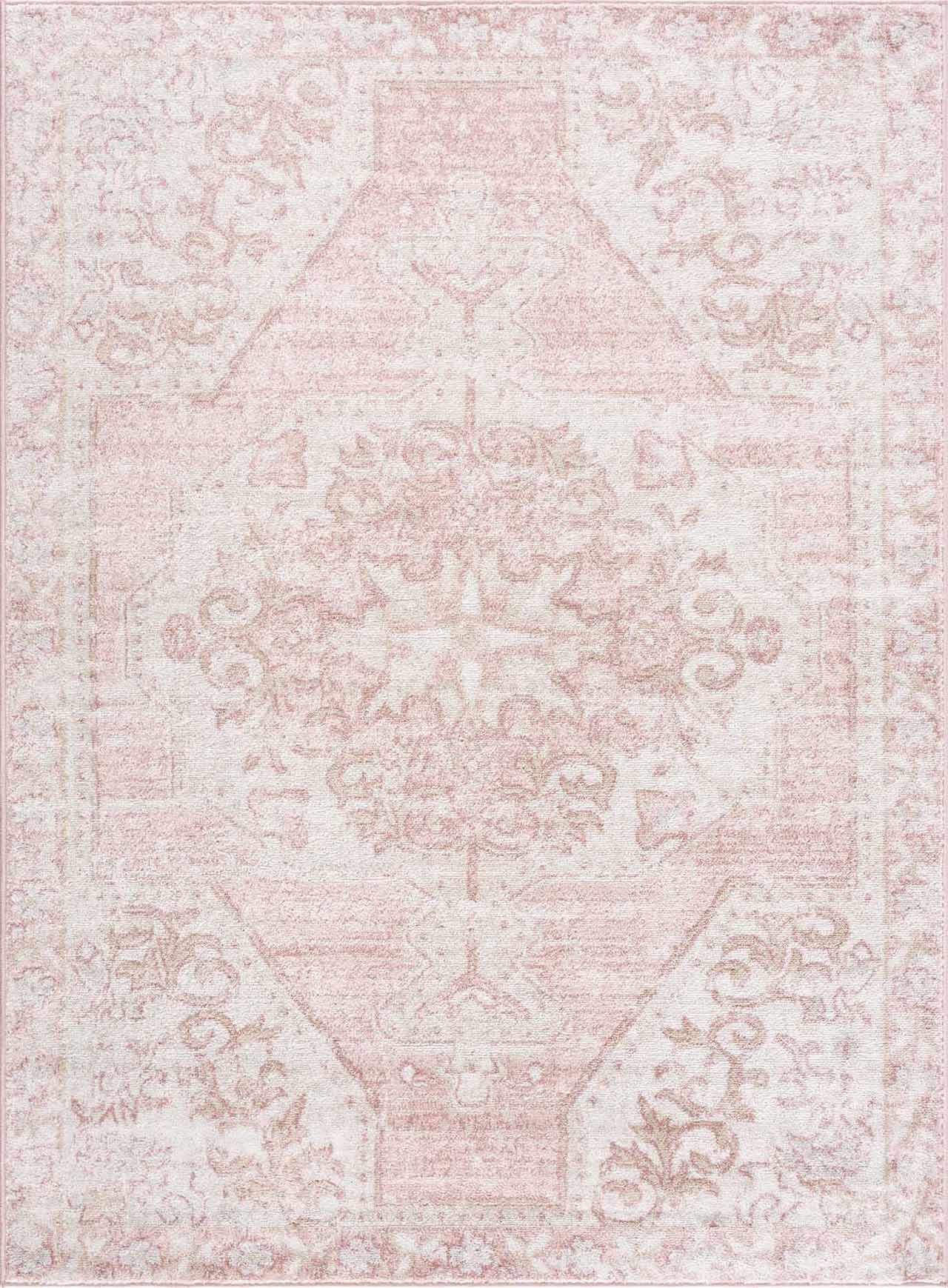 Short-Fiber Myda Pink Vintage-Washed Medallion Rug