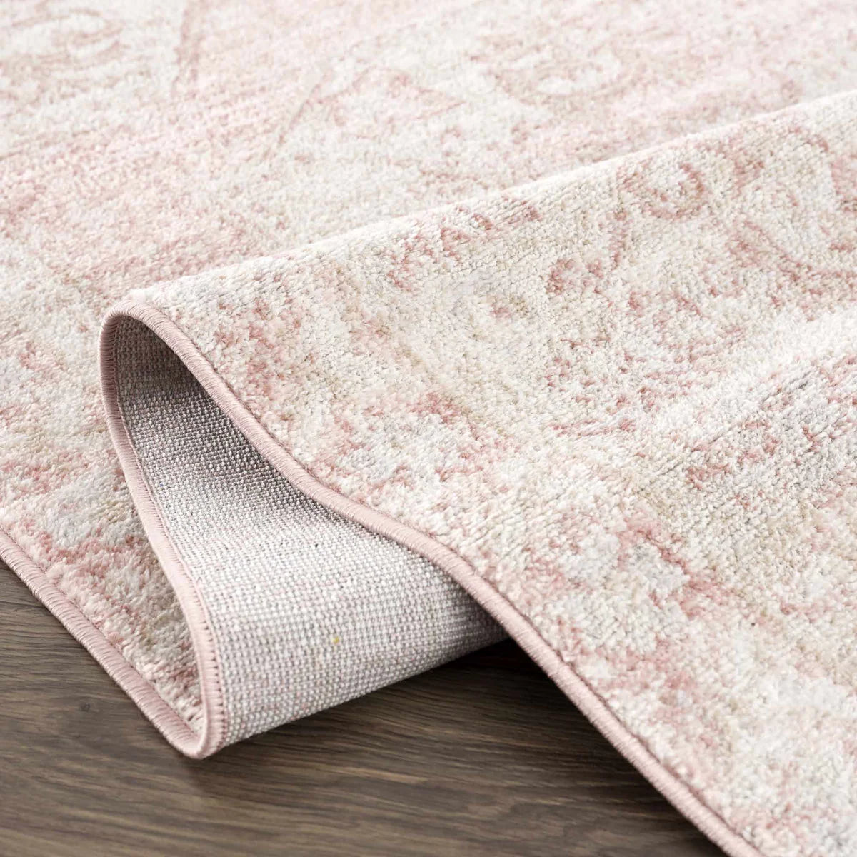 Short-Fiber Myda Pink Vintage-Washed Medallion Rug