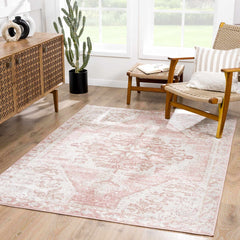 Short-Fiber Myda Pink Vintage-Washed Medallion Rug
