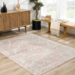 Short-Fiber Myda Pink Vintage-Washed Medallion Rug