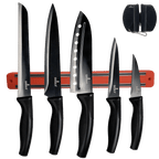 Kitchen Knife Set Kit | Red Magnetic Rack & Portable Sharpener