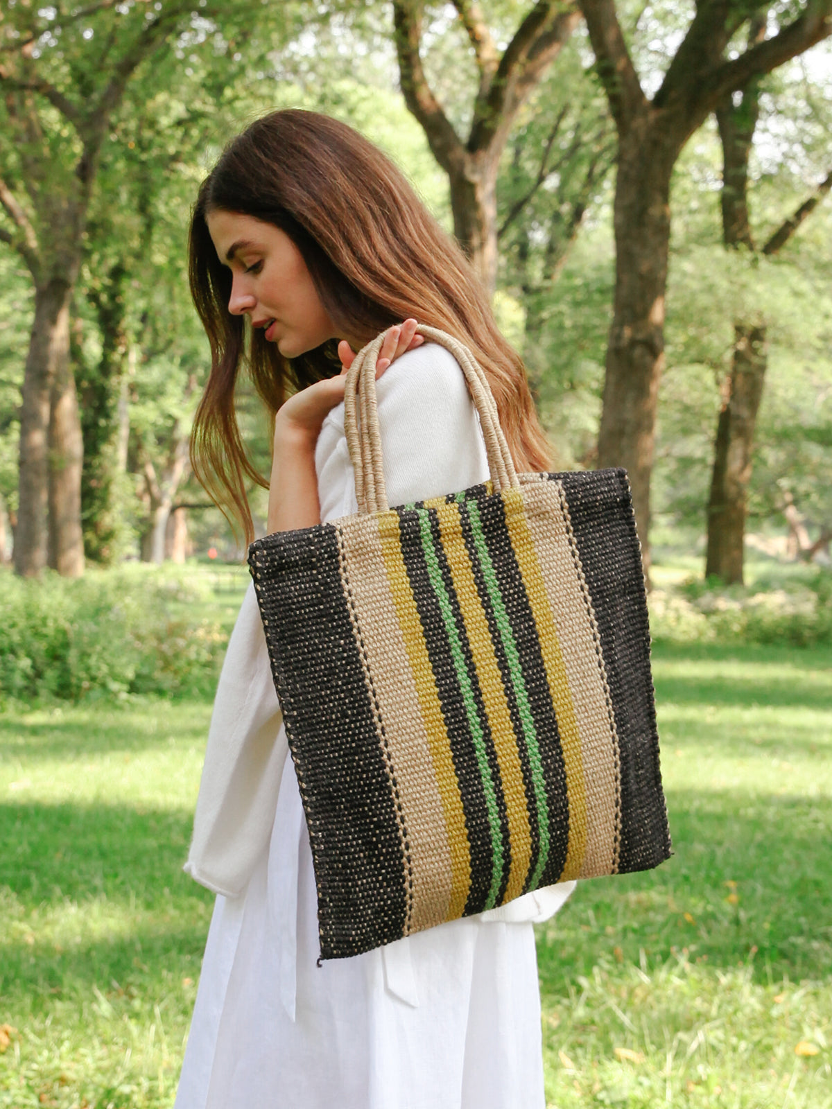 Dora Jute Tote Bag - Multi Navy-1