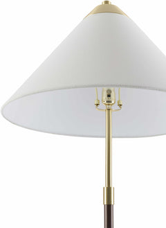 Dark Brown/Brass Floor Lamp with White and Gold Shade