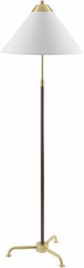 Dark Brown/Brass Floor Lamp with White and Gold Shade
