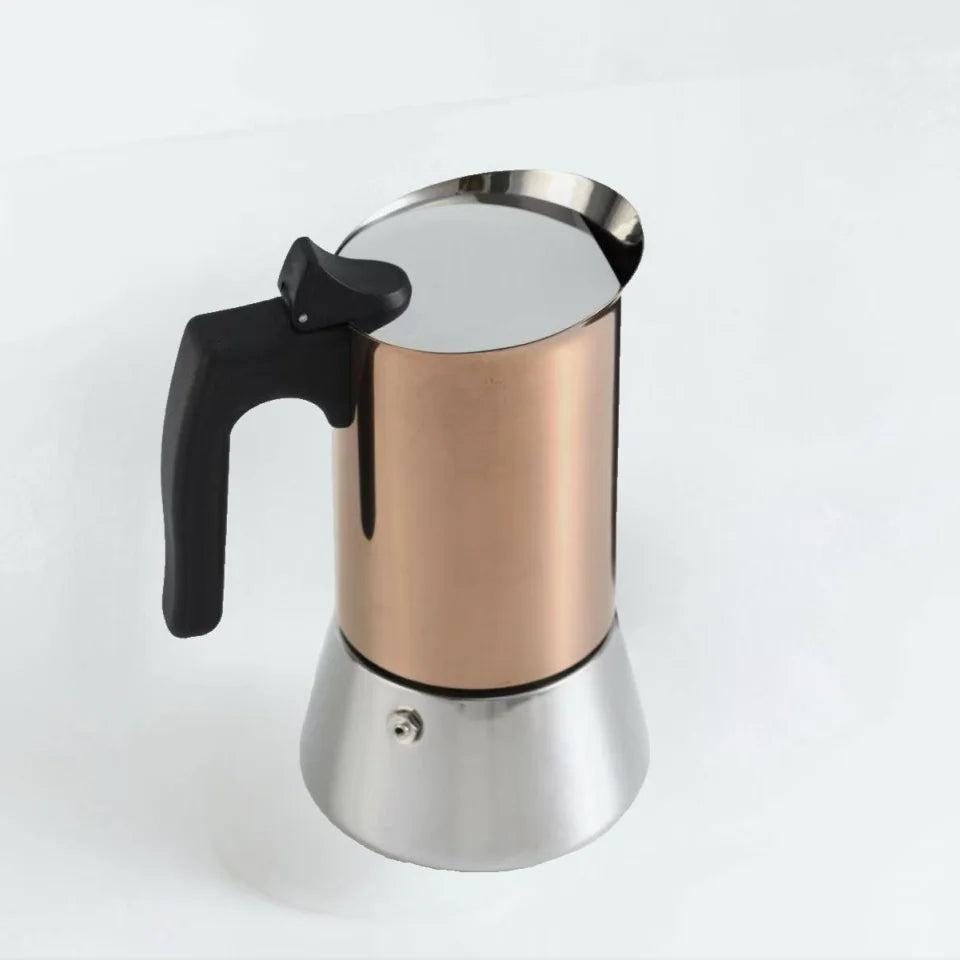 Gold Plated 6 Cup Moka Pot - Stainless Steel Italian Stovetop Espresso Maker, Dual Capacity 4-6 Cups, Induction Ready-3