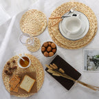 Set of 1 Straw Woven Placemats for Dining Table Wicker Natural Round Straw Resistant-2