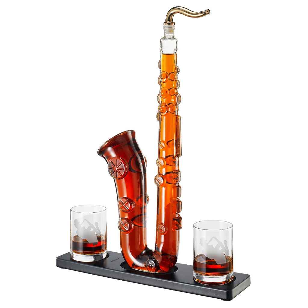 Saxophone Whiskey & Wine Decanter - 34 OZ Decanter Set with Two 10 Oz-0