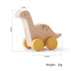 1 pc Beech Wood Montessori Toy Dinosaur with wheels