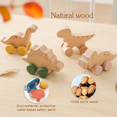 1 pc Beech Wood Montessori Toy Dinosaur with wheels