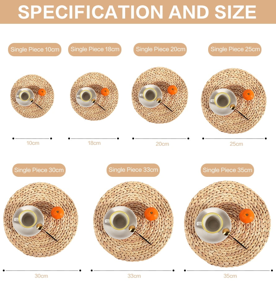 Set of 1 Straw Woven Placemats for Dining Table Wicker Natural Round Straw Resistant-4