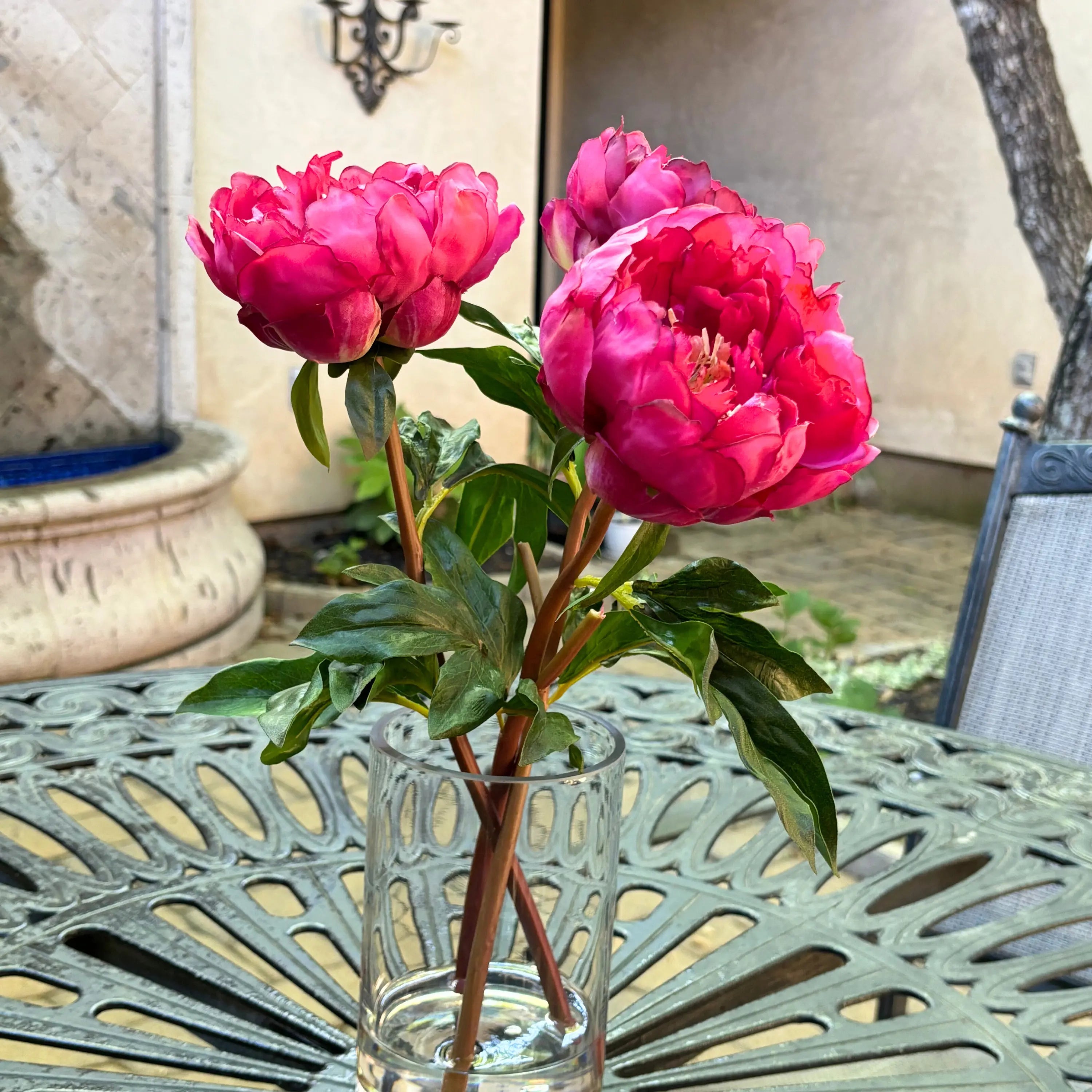 Silk peony flower arrangement in vase - 15"-0