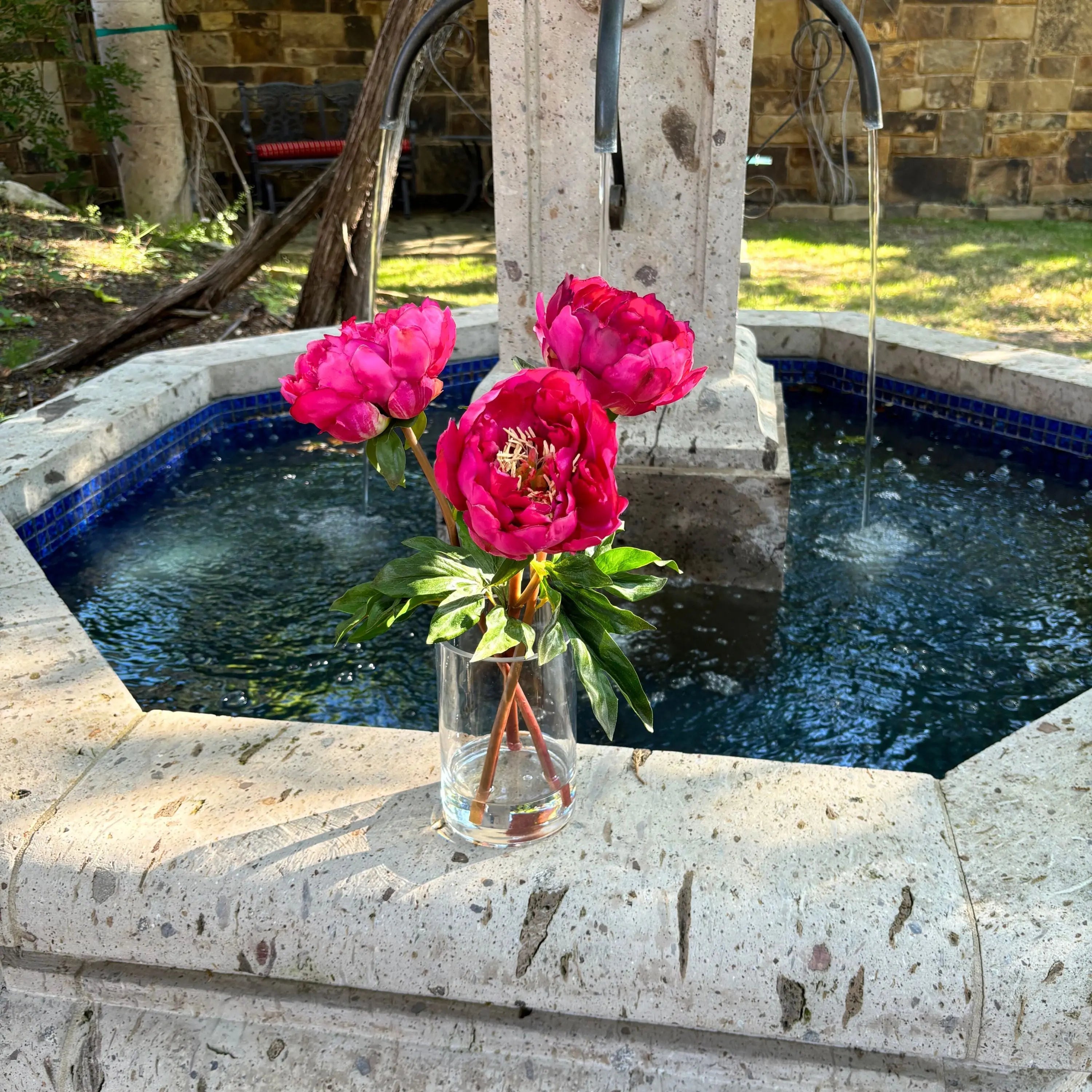 Silk peony flower arrangement in vase - 15"-4