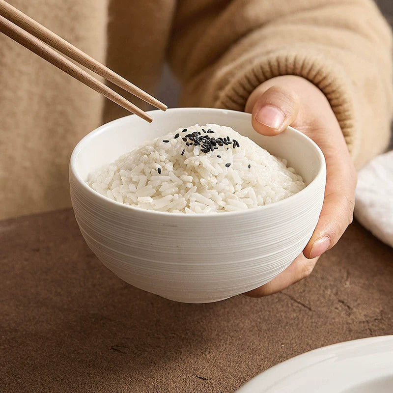 Minimalist White Brushed Ceramic Bowl – For Rice, Soup, or Noodles-2