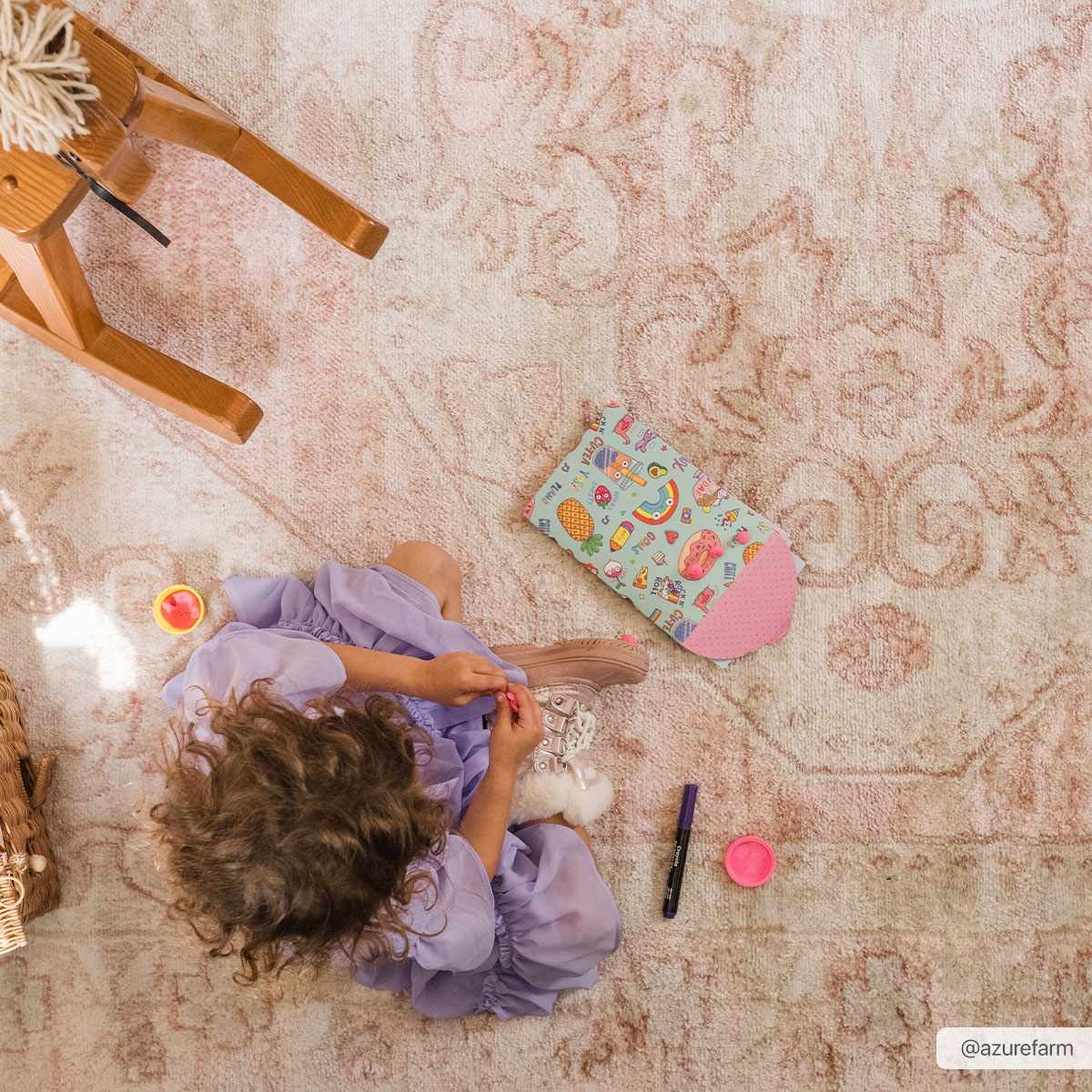Short-Fiber Myda Pink Vintage-Washed Medallion Rug