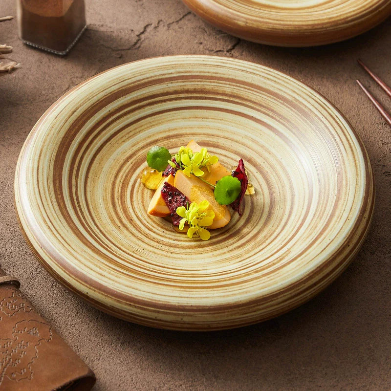 Handcrafted Spiral Stoneware Plate – Shallow Round Dish for Pasta or Salad-0