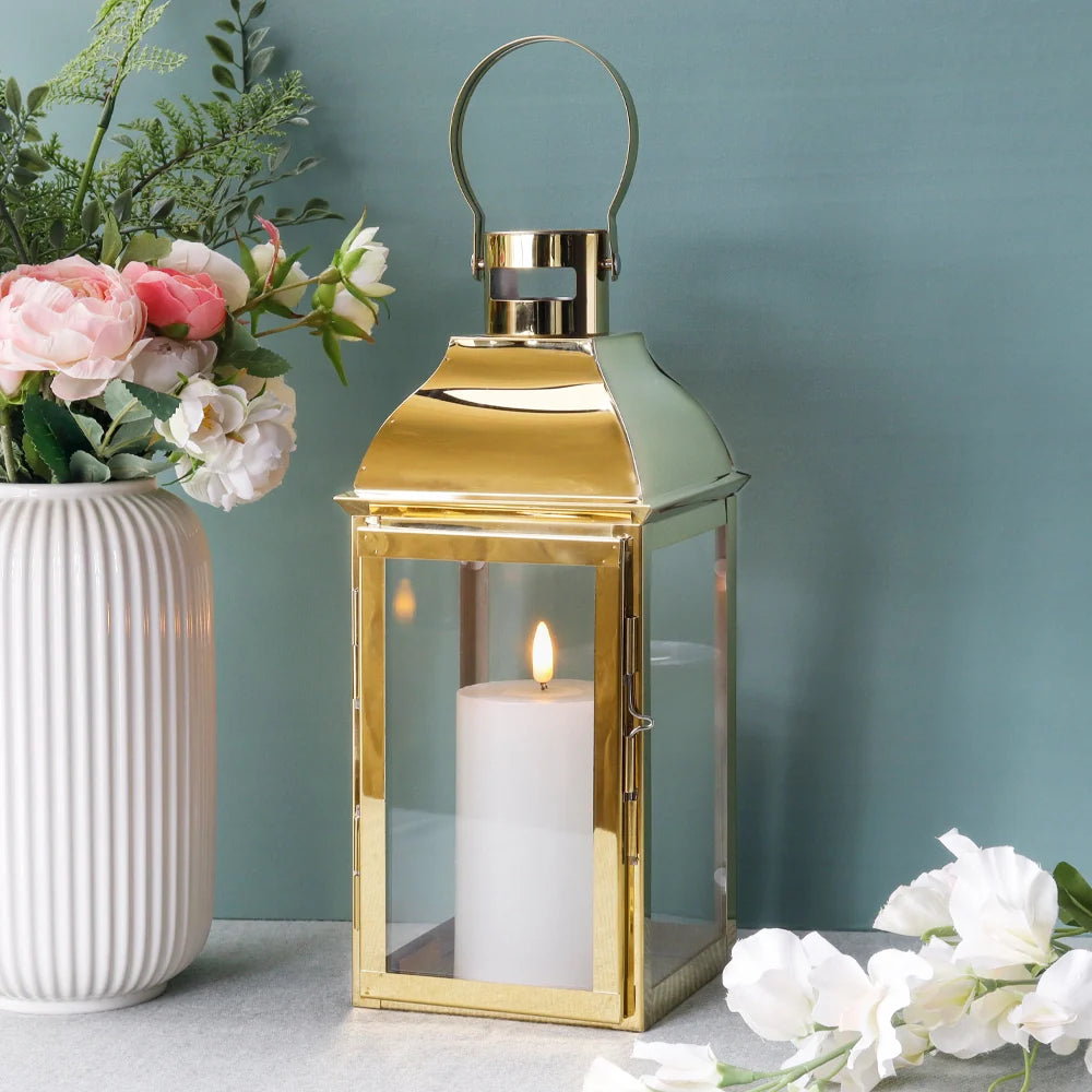 12.5" H Stainless Steel Decorative Candle Lantern(Gold)-2