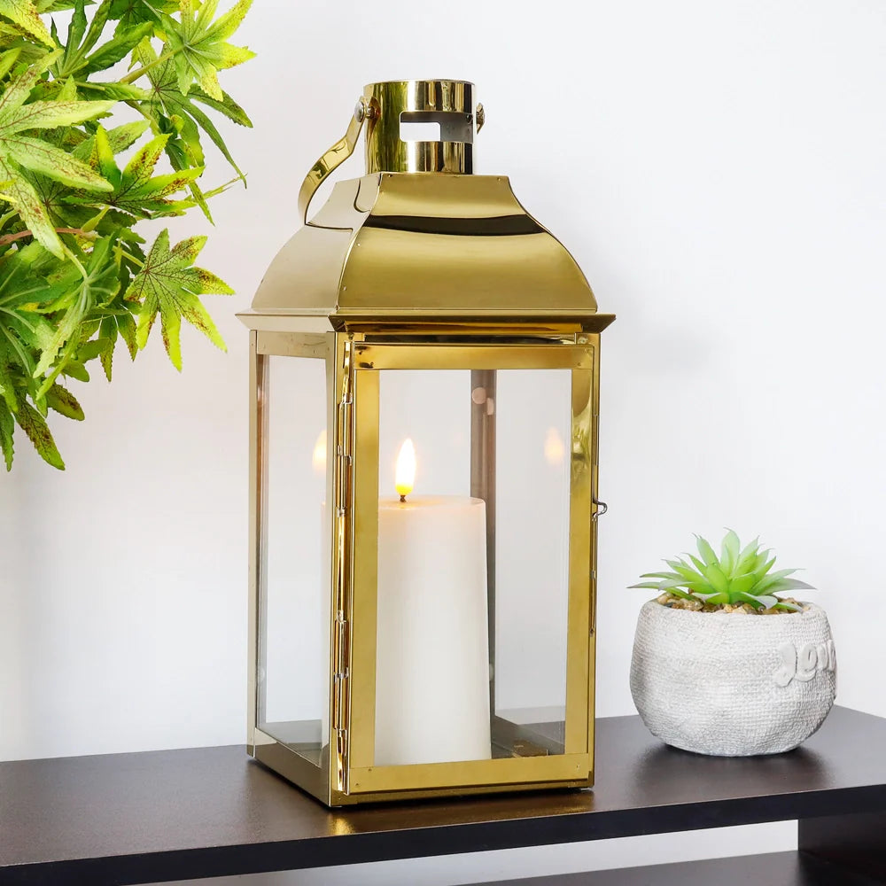 12.5" H Stainless Steel Decorative Candle Lantern(Gold)-3