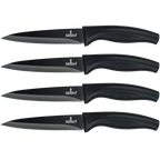 Steak Knife Set 4 Titanium Coated Black Handle, Black Blade