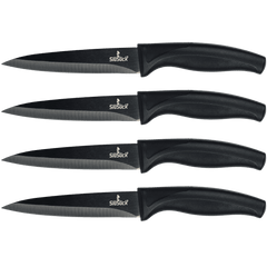 Steak Knife Set 4 Titanium Coated Black Handle, Black Blade