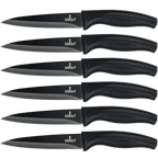 Steak Knife Set 6 Titanium Coated Black Handle, Black Blade