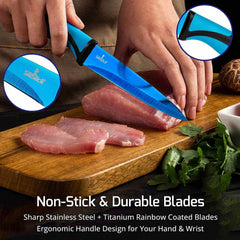Steak Knife Set 4 Titanium Coated Deep Blue Blade