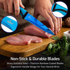 Steak Knife Set 6 Titanium Coated Black Handle, Black Blade