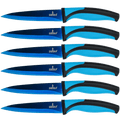 Steak Knife Set 6 Titanium Coated Blue Handle, Blue Blade