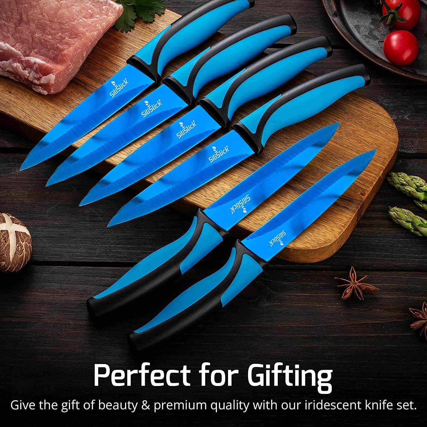 Steak Knife Set 4 Titanium Coated Black Handle, Black Blade