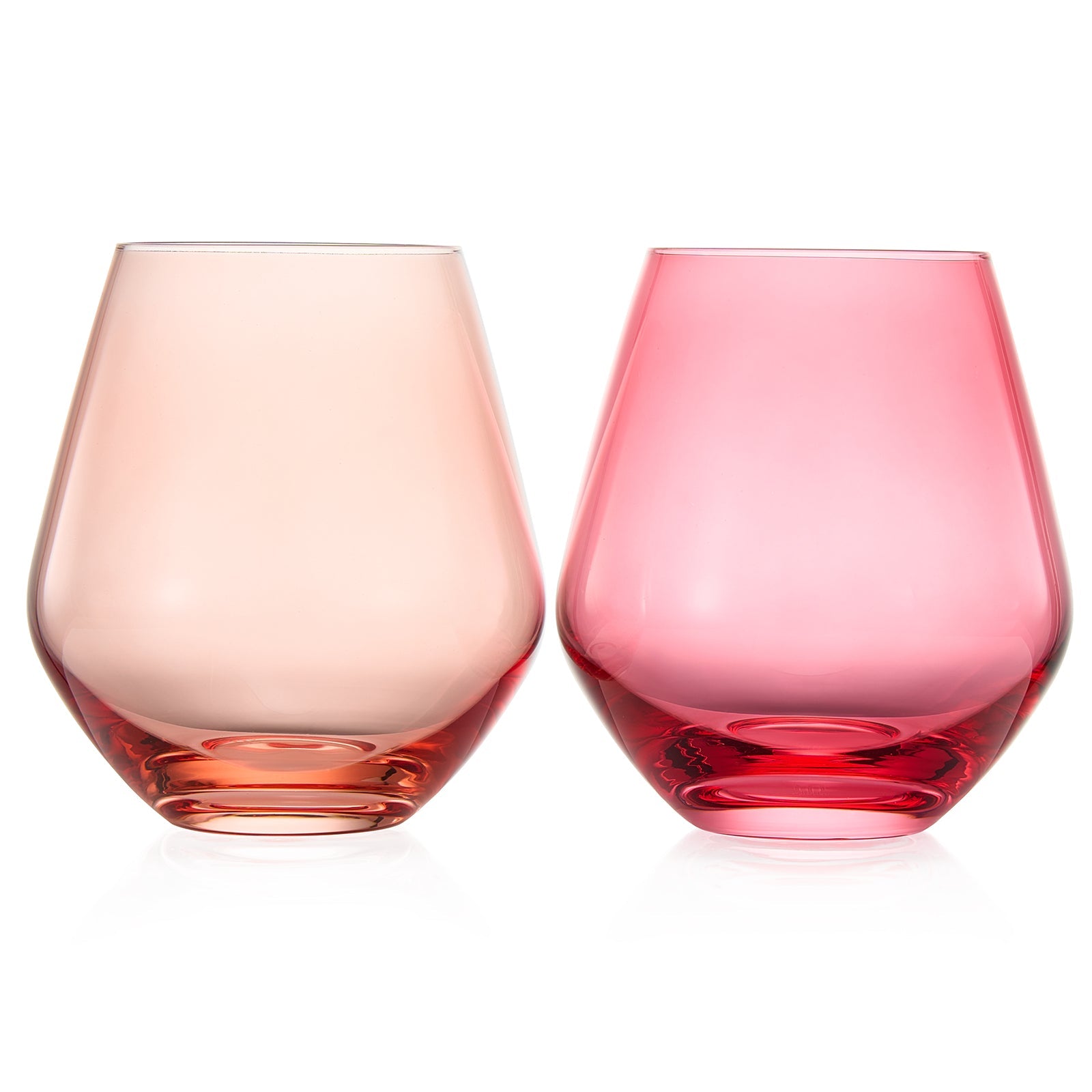 Coral & Fuchsia Colored Wine Glassware | Set of 2 | Large 16 oz Stemless Glasses