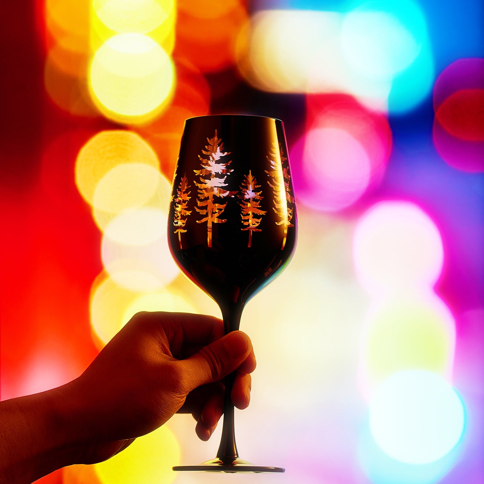 Crystal Winter Trees Black & Gold Stemmed Wine Glasses - Set of 2-4