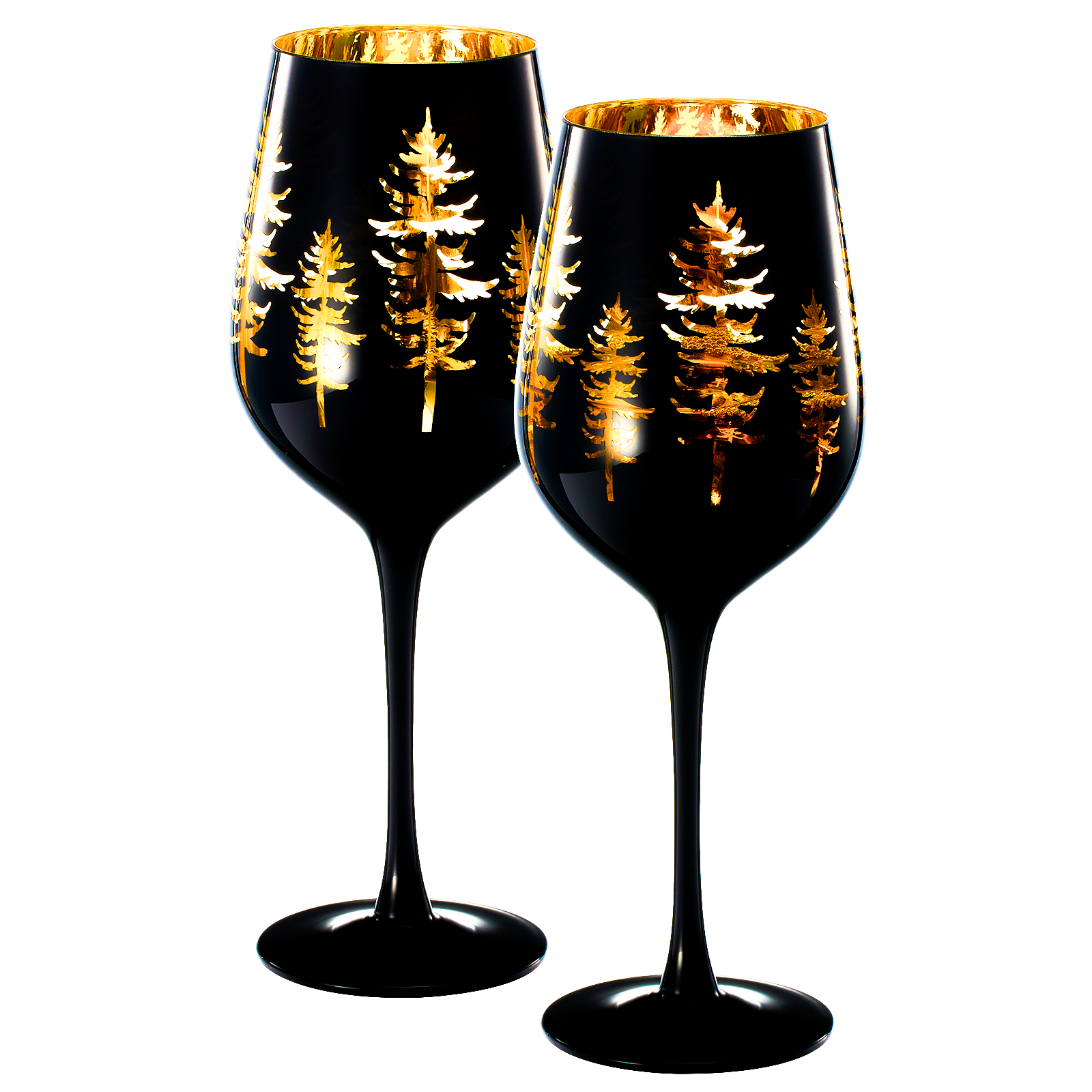 Crystal Winter Trees Black & Gold Stemmed Wine Glasses - Set of 2-0