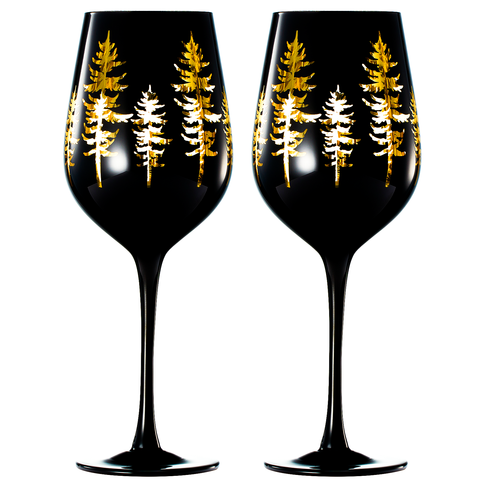 Crystal Winter Trees Black & Gold Stemmed Wine Glasses - Set of 2-1