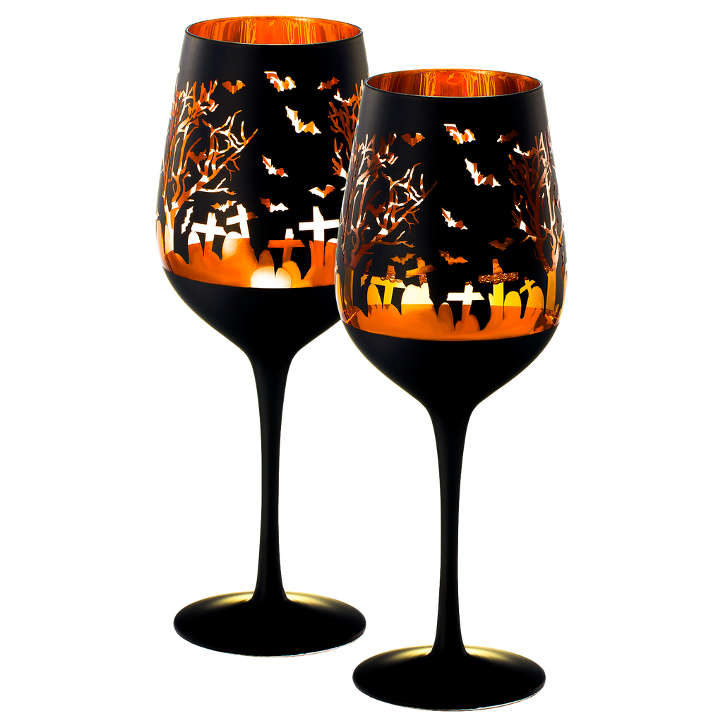 Crystal Halloween Stemmed Wine Glasses - Set of 2-0