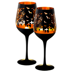 Crystal Halloween Stemmed Wine Glasses - Set of 2-0