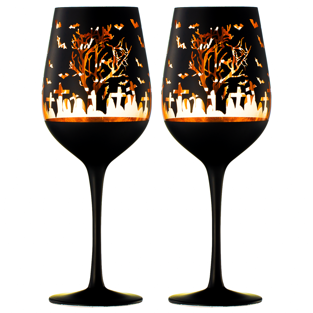 Crystal Halloween Stemmed Wine Glasses - Set of 2-3