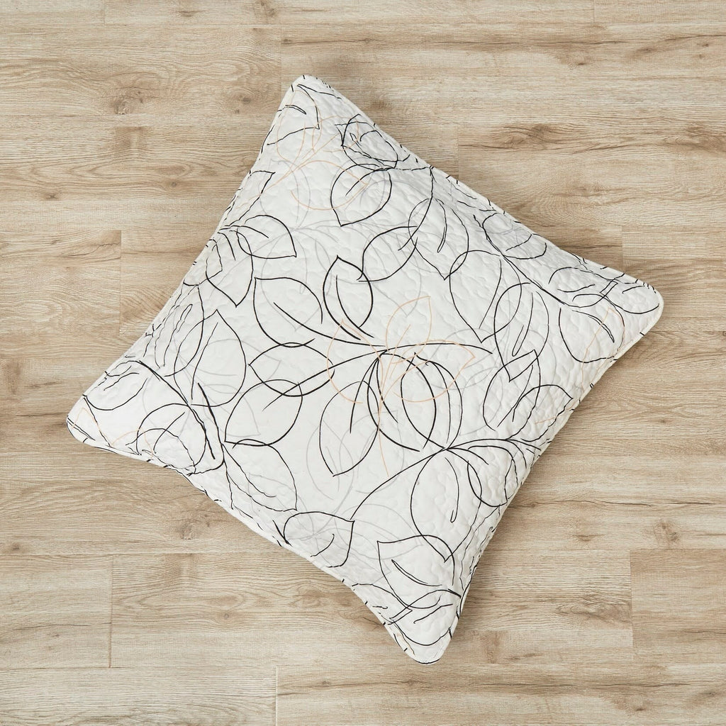 Tache Modern Abstract Leaf Line Art Foliage White Grey Black Gold Cushion Covers / Euro Sham (TJ3571)-4